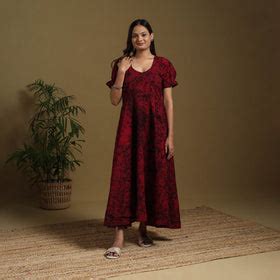 Red Flared Cotton Batik Print Dress