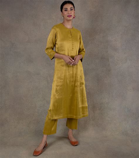 Mustard Yellow Tissue Kurta & Pants Set – Tulsi Online