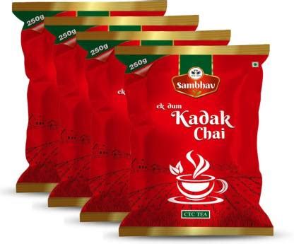 Sambhav Ek Dum Kadak Chai 250g. x 4 Packs (1 Kg.) Black Tea Pouch Price ...