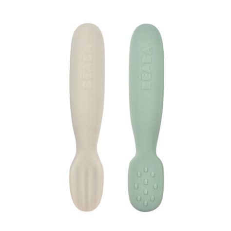 Beaba Set of 2 Silicone Pre-Feeding Spoons for Baby and Infants - Text ...