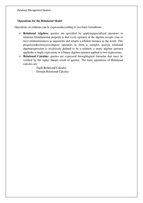 Unit2 - Dbms - Operations for the Relational Model Operations on ...