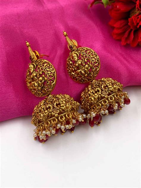 Buy Antique Gold Plated Goddess Lakshmi Temple Jhumka Earrings Online ...