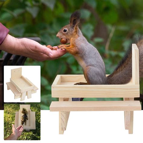 SDJMa Squirrel Feeder Table, Wooden Squirrel Picnic Table Feeder ...