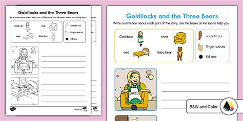 Goldilocks and the Three Bears Writing Worksheet for K-2nd Grade