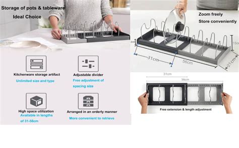 Tusmad Expanding Cookware Organizer Space Saving Storage For Pan Lids ...