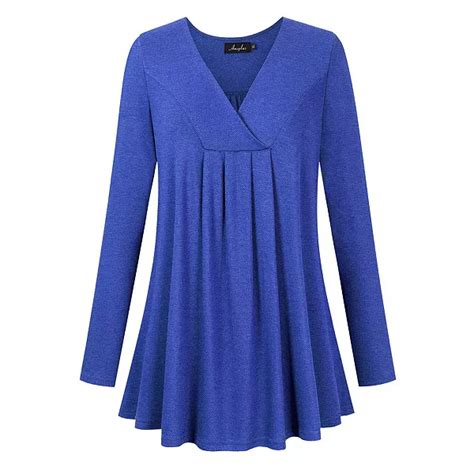Plus Women's Plus Size Long Sleeve V Neck Tunic Tops Pleated Flowy Tee ...