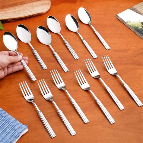 Fluted Stainless Steel Spoons And Fork Set Of 12 Online - Premium ...