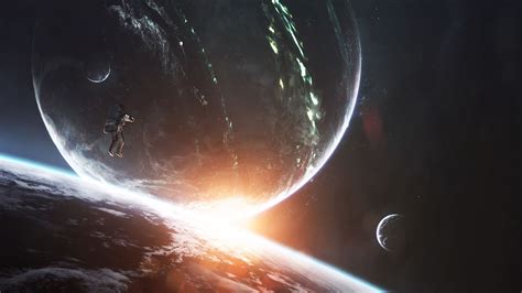Download wallpaper 2048x1152 cosmonaut, planets, flash, bright, open ...
