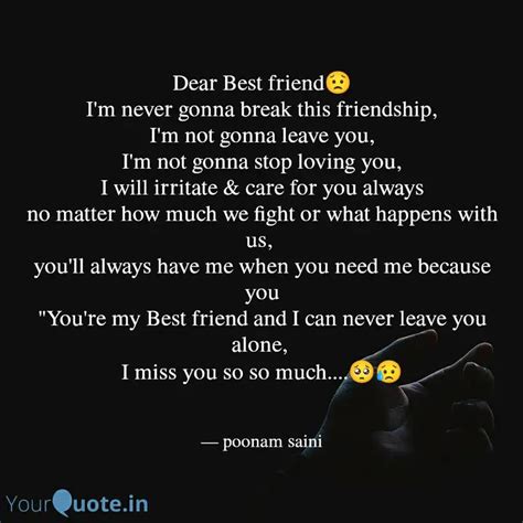 Dear Best friend😟 I'm ne... | Quotes & Writings by poonam saini | YourQuote
