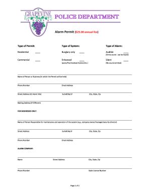 Fillable Online grapevinetexas Alarm Permit ($25 - grapevinetexas Fax ...