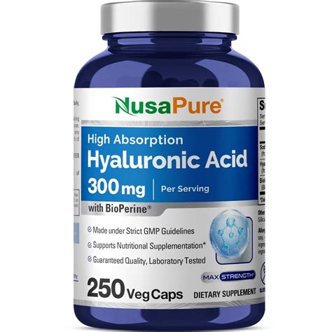 Buy NusaPure Hyaluronic 300mg 250 Veggie s (Non-GMO, Gluten Free ...