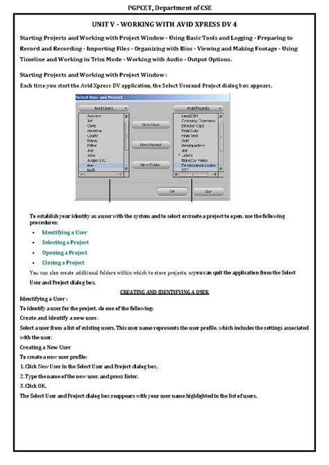 Unit V - UNIT V - WORKING WITH AVID XPRESS DV 4 Starting Projects and ...