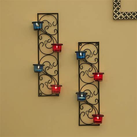 Buy Homesake® Wall Candle Sconce Set of 2 Wrought Iron Candle Holder ...