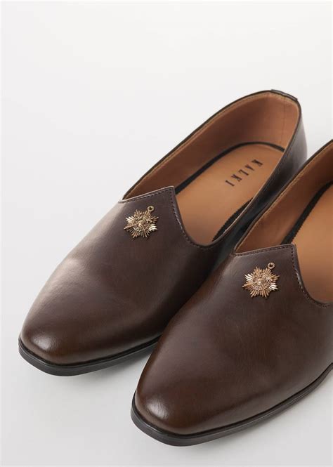 Buy Brown Faux Leather Mens Loafers with Metallic Sunburst Charm ...