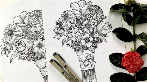 Bouquet Flower Drawing Picture - Drawing Skill
