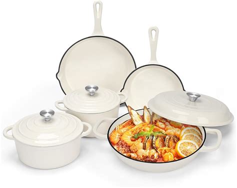 Amazon.com: Nonstick Enameled Cast Iron Cookware Set - 8 Piece Pots and ...