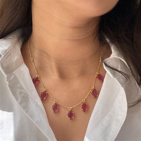 Carved Necklace – Gold-Plated 92.5 Silver with Gemstone Petals