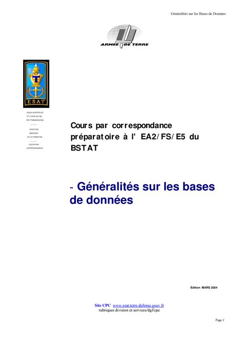 Generalite DE BASE DE Donnee - ECOLE SUPERIEURE ET D' APPLICATION DES ...