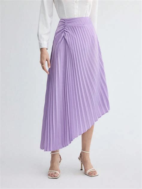 BizChic Women's Pleated Asymmetrical Hem Skirt | SHEIN USA