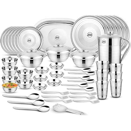 WHITESTAR Stainless Steel Dinner Set - 51 Pieces, Silver - Heavy Guage ...