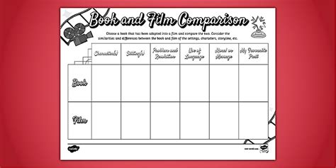 Old Hollywood Themed Book and Film Comparison Worksheet