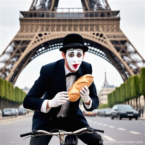 Man in French Hat Riding Bike near Eiffel Tower | Stable Diffusion Online