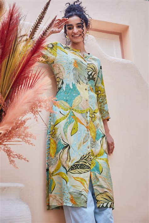 Buy Green Rayon Straight Kurta Online at Biba India