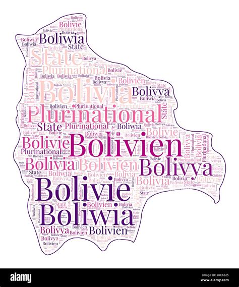 Bolivia shape filled with country name in many languages. Bolivia map ...