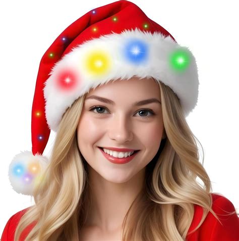 Amazon.com: LED Santa Hat Light Up Christmas Hat Glow Lighted Santa Cap ...