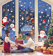 Image result for XIMISHOP 82PCS Christmas Snowflake Window Clings Stickers For Glass, Xmas Decals Decorations Holiday Snowflake Santa Claus Reindeer Decals For Party