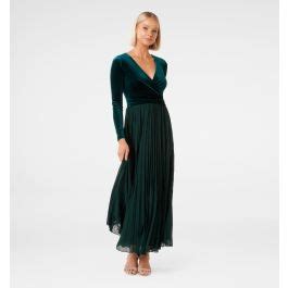 Buy Green Monroe Velvet Wrap Pleat Dress Online
