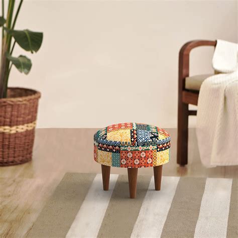 Chumbak Begum Foot Rest - Boho Patches (1 Seater Foot Rest, Mango Wood ...
