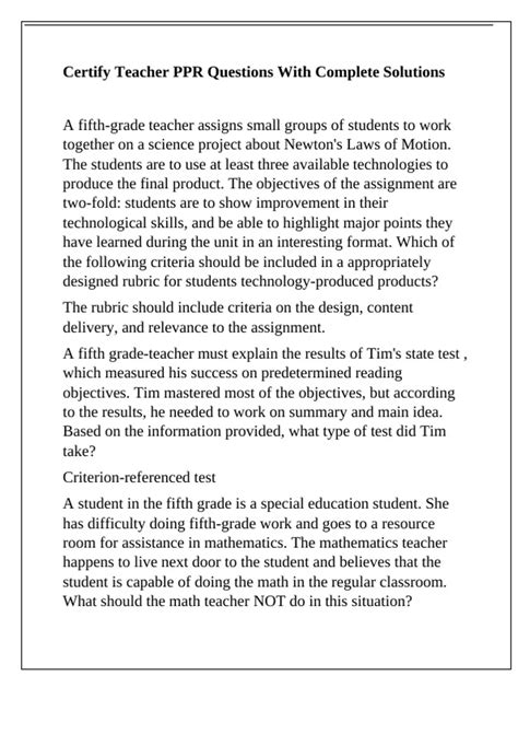 Certify Teacher PPR Questions With Complete Solutions - Texas ppr ...