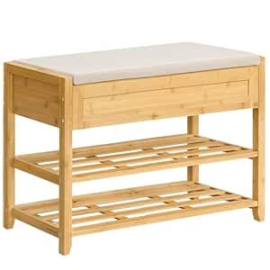 SONGMICS Storage Bench, Bamboo Shoe Rack, Entryway Furniture, 31.5 ...