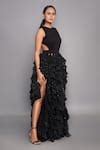Buy Black Net, Ponte Roma Round Ruffle Dress For Women by Deepika Arora ...