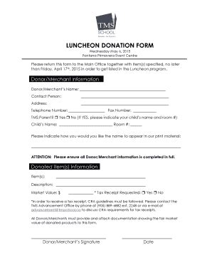 Fillable Online Toronto Montessori Schools Annual Parent Luncheon Fax ...