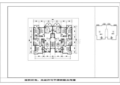 哈尔滨金鹰城小区住宅每户140平对称户型设计CAD图纸（1梯2户）_住宅小区_土木在线