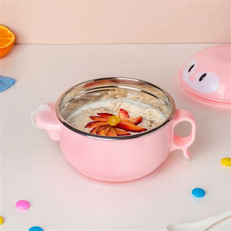 Steel Food Bowl With Heating Water Chamber Pink 400 ml Online - Premium ...