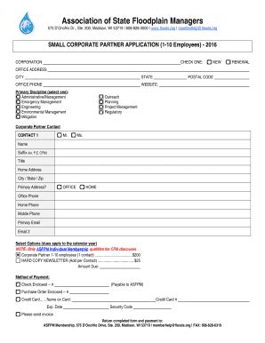 Fillable Online floods SMALL CORPORATE PARTNER APPLICATION 1-10 ...
