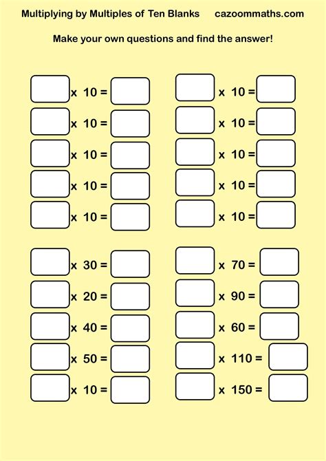 Multiplying by Ten Blanks | FREE Teaching Resources