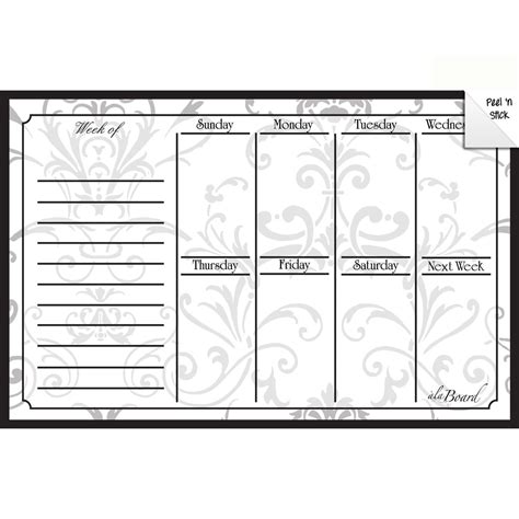 Monthly/Weekly Calendar Wall Decal Set: Gray Damask