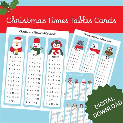 Christmas Multiplication Tables Cards, Times Tables 1-12 for Kids, Xmas ...