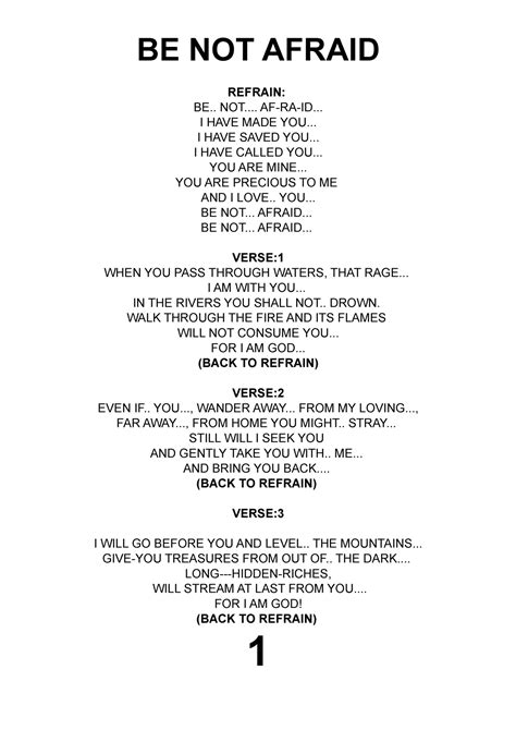 1. BE NOT Afraid Lyrics Yellow BOOK - BE NOT AFRAID REFRAIN: BE.. NOT ...