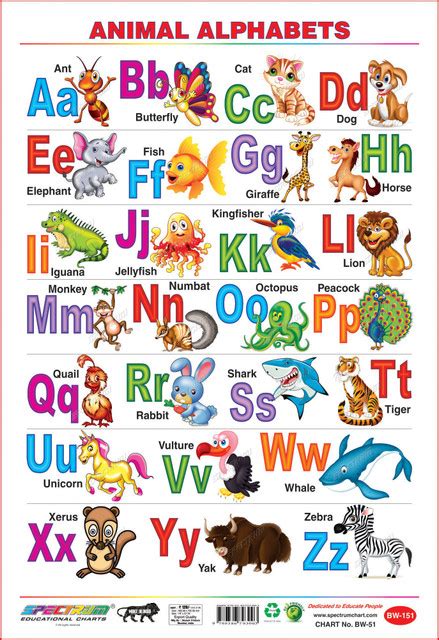 Spectrum Set of 3 Educational Wall Charts (Animals Alphabet, Hindi ...