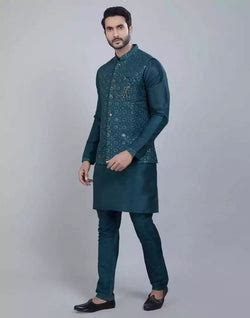 Rama Green Fabulous Sequence Work Kurta Jacket Set – South India ...