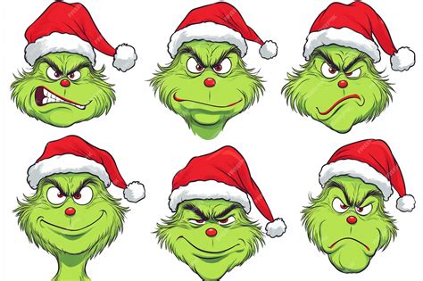 Set of Grinch faces clipart elements characters face of the christmas ...