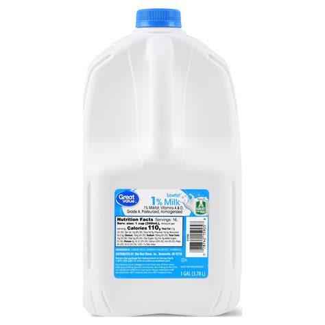 Great Value 1% Low Fat Milk, Gallon, 128 fl oz - Walmart.com