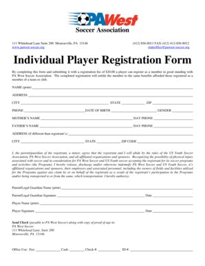 Individual Player Registration Form - Blank Fillable Template | Fill ...