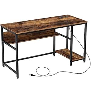 Rolanstar Computer Desk with Power Outlets, 47"/55" Office Desk with 2 ...