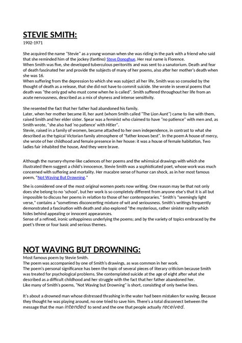 Stevie Smith, Not waving but drowning | Appunti di Letteratura Inglese ...